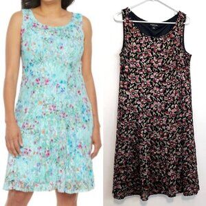 PERCEPTIONS New York Sleeveless Floral Lace Dress Black Pink Midi Shift Dress L